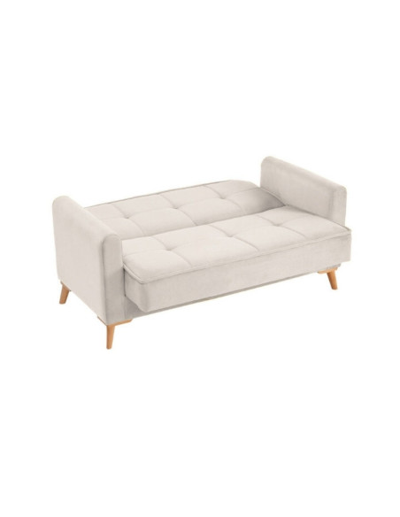 Divano letto 2 posti Marina contenitore colore Austin 2 beige con piedi in legno - Kallea