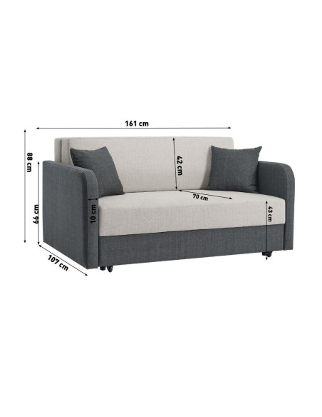 Divano letto Devin in Twist 20 grigio 161x107x88 H cm. - Kallea