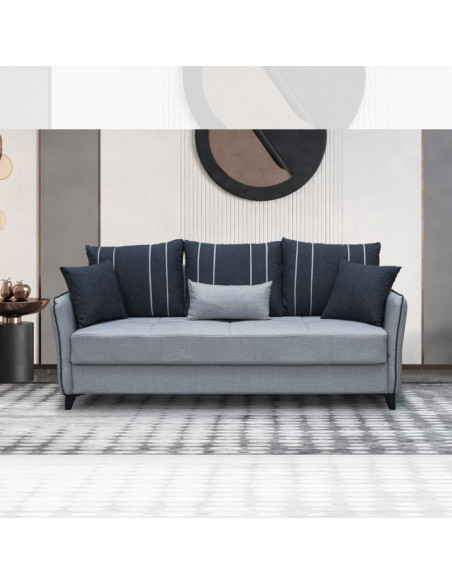 Divano letto contenitore Panama 3 posti colore grigio chiaro e cuscini grigio scuro - Kallea