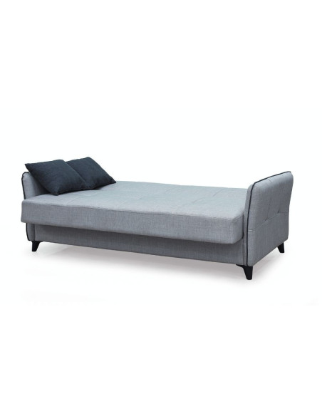 Divano letto contenitore Panama 3 posti colore grigio chiaro e cuscini grigio scuro - Kallea