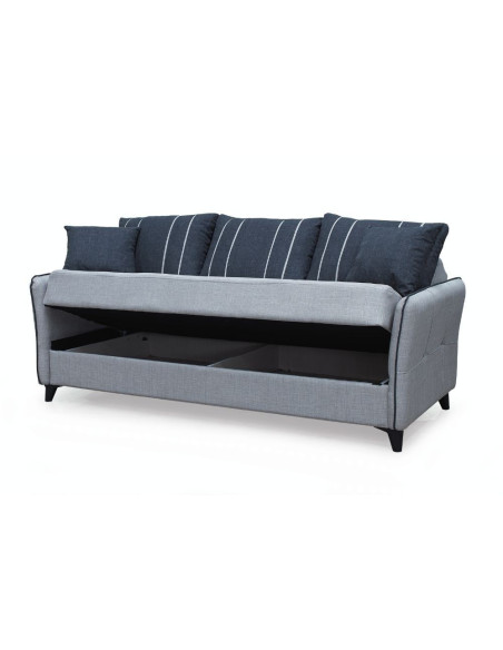 Divano letto contenitore Panama 3 posti colore grigio chiaro e cuscini grigio scuro - Kallea