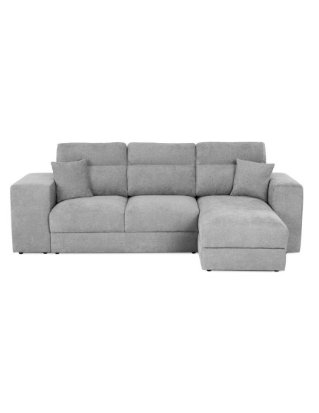 Divano letto Lilo con penisola e 2 pouf reversibile in tessuto Vardo G1310 grigio chiaro - Kallea