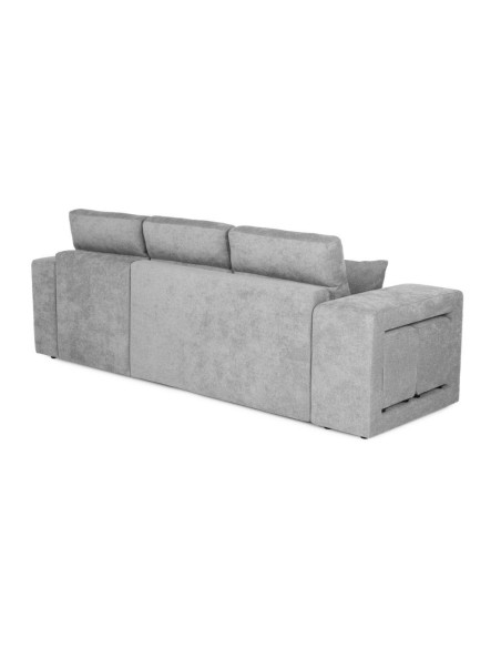 Divano letto Lilo con penisola e 2 pouf reversibile in tessuto Vardo G1310 grigio chiaro - Kallea