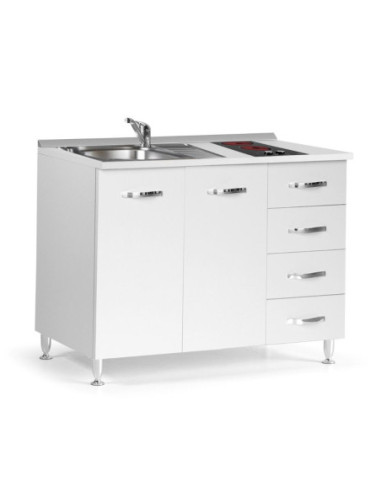 Cucinino 120 cm 2 ante e cassettiera e piano cottura in vetroceramica bianco larice 120x60x85H - Kallea