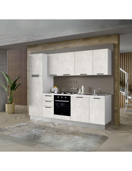 Cucina Folk 270x217 H con lavastoviglie in bianco spatolato - Kallea