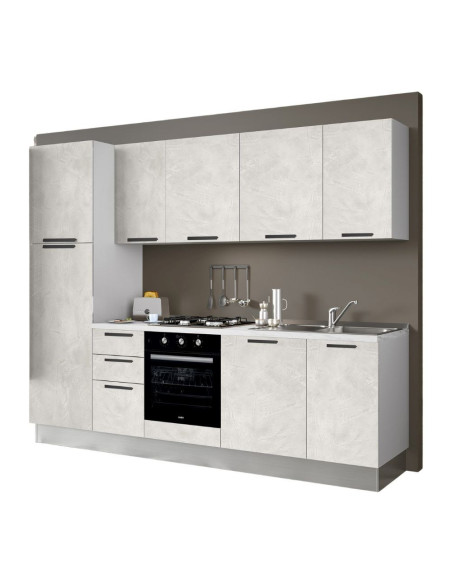 Cucina Folk 270x217 H con lavastoviglie in bianco spatolato - Kallea