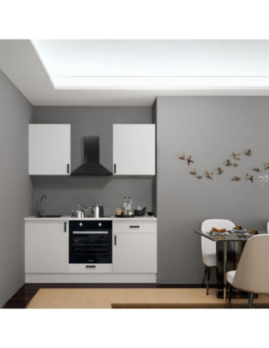 Cucina Asti 180 cm. reversibile elettrodomestici inclusi colore bianco e maniglie in metallo nero - Kallea