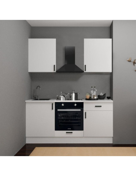 Cucina Asti 180 cm. reversibile elettrodomestici inclusi colore bianco e maniglie in metallo nero - Kallea