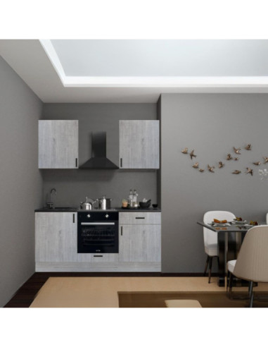 Cucina Asti 180 cm. reversibile elettrodomestici inclusi colore rovere grigio chiaro e maniglie in metallo nero - Kallea