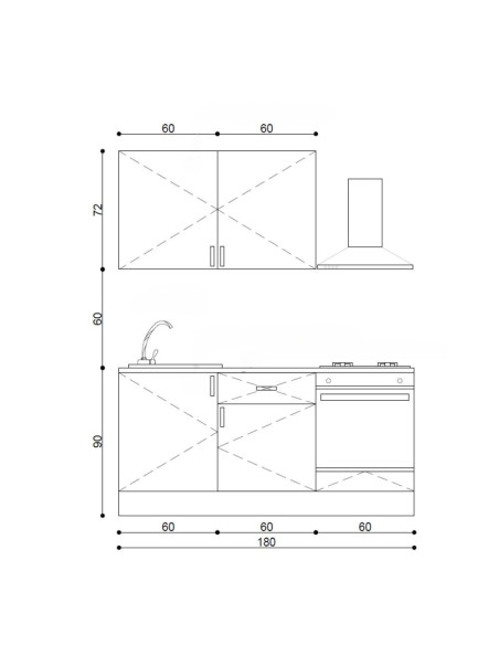 Cucina Asti 180 cm. reversibile elettrodomestici inclusi colore rovere nodato e maniglie in metallo nero - Kallea