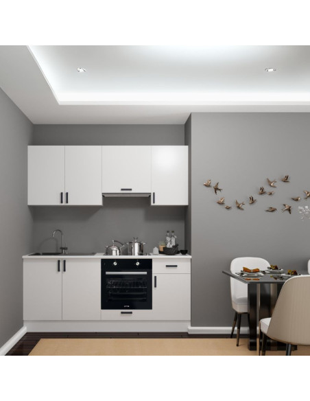 Cucina Taurus 195 cm. elettrodomestici inclusi colore bianco con maniglie in metallo nero - Kallea