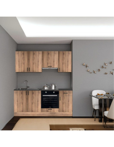 Cucina Taurus 195 cm. reversibile elettrodomestici inclusi colore rovere nodato con maniglie in metallo nero - Kallea