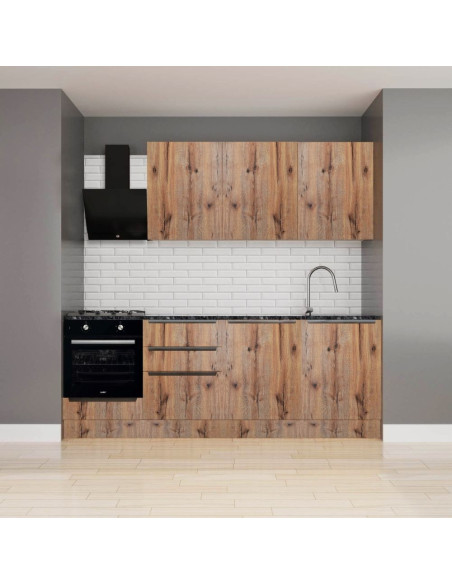 Cucina Casale 240 cm. reversibile con elettrodomestici inclusi con cassa bianca e ante rovere detroit - Kallea