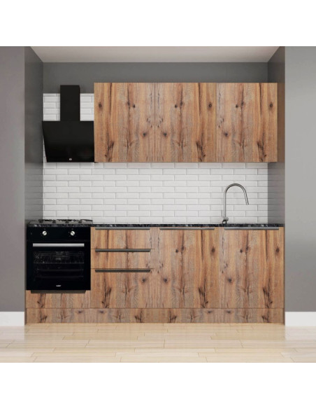 Cucina Casale 240 cm. reversibile con elettrodomestici inclusi con cassa bianca e ante rovere detroit - Kallea