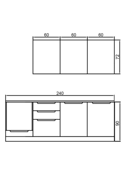 Cucina Casale 240 cm. reversibile con elettrodomestici inclusi con cassa bianca e ante rovere detroit - Kallea