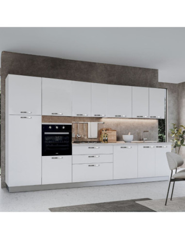 Cucina reversibile Petunia base 360 cm con elettrodomestici inclusi colore bianco lucido - Kallea