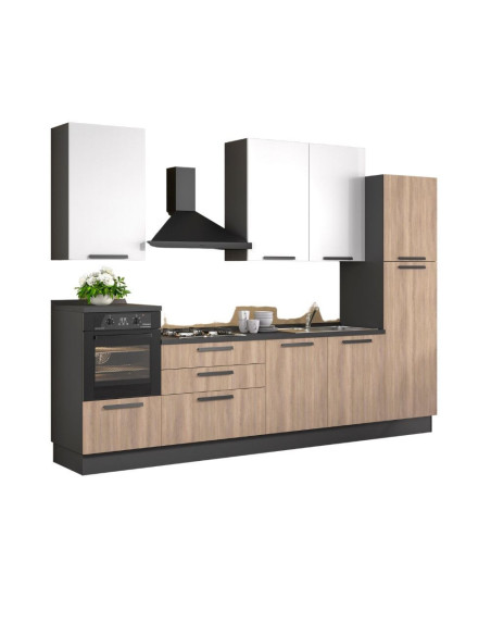 Cucina Sinki reversibile 330x216/240 H con cassa colore antracite basi gordon e pensili bianco con lavastoviglie - Kallea