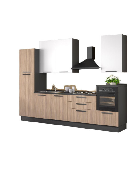 Cucina Sinki reversibile 330x216/240 H con cassa colore antracite basi gordon e pensili bianco con lavastoviglie - Kallea