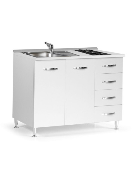 Cucinino 120 cm 2 ante e cassettiera e piano cottura a gas bianco larice 120x60x85H - Kallea