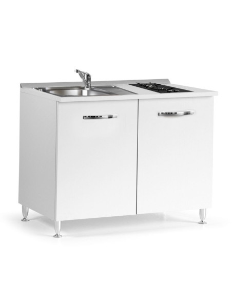 Cucinino 120 cm 2 ante bianco larice lavello e piano cottura a gas 120x60x85H - Kallea