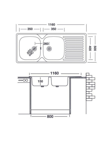 Lavello 116x50 Triton EC138K destro - Kallea