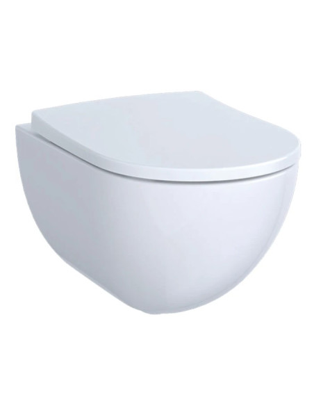 Vaso sospeso Geberit serie Acanto cod.500.600.01.8 a cacciata Rimfree sedile incluso non rallentato in ceramica bianca - Kallea