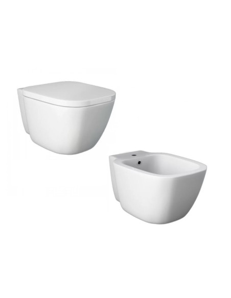 Sanitari sospesi Rak serie One vaso cod.ONWC00003 scarico a parete con brida bidet cod.ONBI00002 sedile e rubinetteria non in...