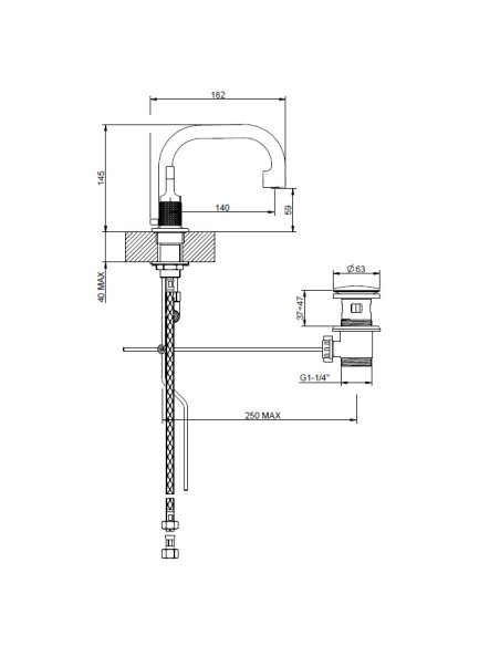 Miscelatore Lavabo Gessi serie Inciso 3 fori cod.58011 con scarico e flessibili di collegamento - Kallea