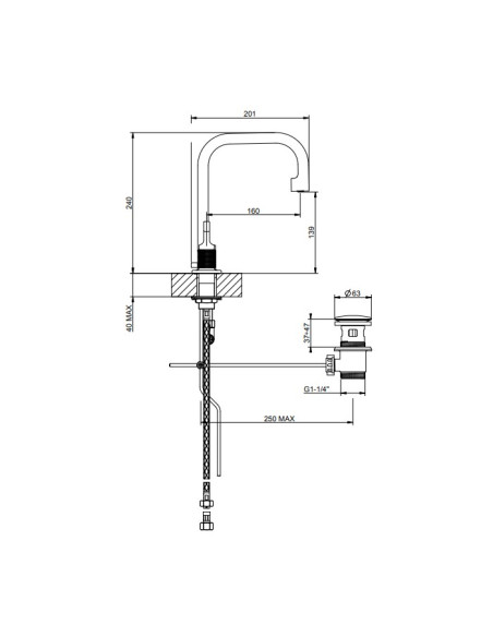 Miscelatore Lavabo Gessi serie Inciso 3 fori cod.58013 Medio con scarico e flessibili di collegamento - Kallea