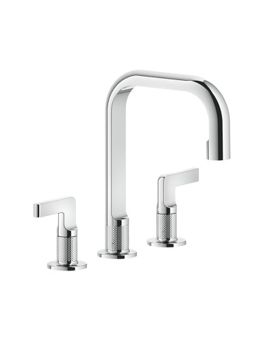 Miscelatore Lavabo Gessi serie Inciso 3 fori cod.58013 Medio con scarico e flessibili di collegamento - Kallea