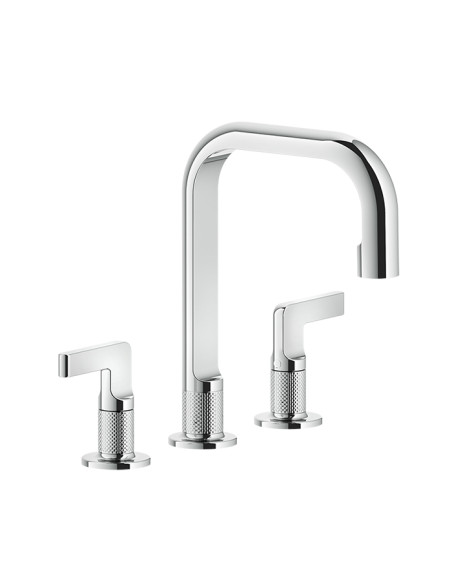 Miscelatore Lavabo Gessi serie Inciso 3 fori cod.58013 Medio con scarico e flessibili di collegamento - Kallea