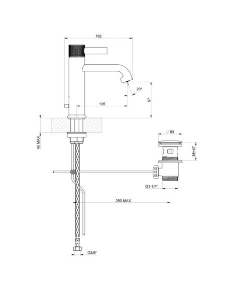 Miscelatore Lavabo Gessi serie Inciso cod.58001 con scarico e flessibili di collegamento - Kallea