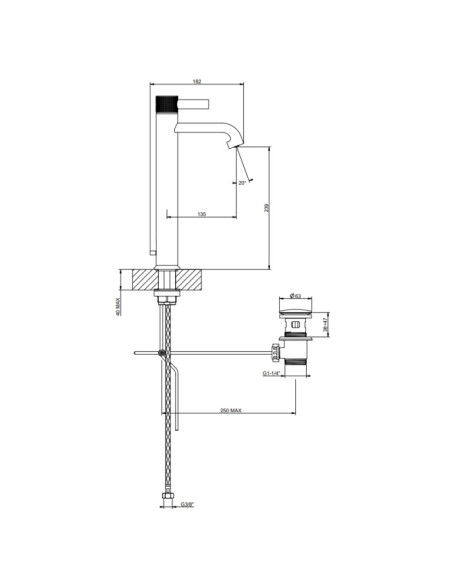 Miscelatore Lavabo alto Gessi serie Inciso cod.58003 con scarico e flessibili di collegamento - Kallea