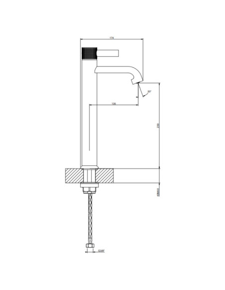 Miscelatore Lavabo alto Gessi serie Inciso cod.58004 senza scarico con flessibili di collegamento - Kallea