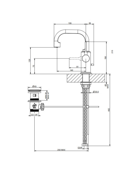 Miscelatore Lavabo Gessi serie Inciso cod.58008 con scarico e flessibili di collegamento - Kallea