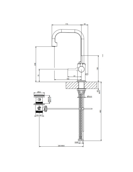 Miscelatore Lavabo alto Gessi serie Inciso cod.58005 con scarico con flessibili di collegamento - Kallea