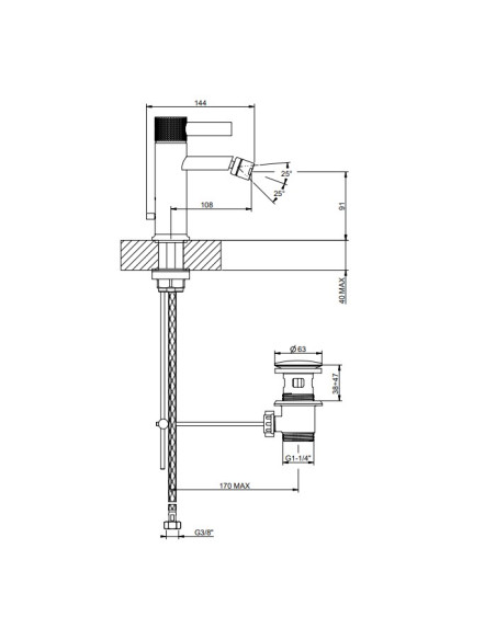 Miscelatore bidet Gessi serie Inciso cod.58007 con scarico e flessibili di collegamento - Kallea