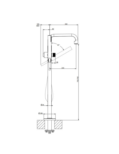 Miscelatore da terra vasca Gessi serie Inciso cod. 58029+58099 con parte incasso e doccetta - Kallea