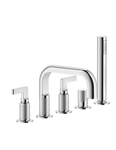 Gruppo Vasca Gessi serie Inciso 5 fori cod. 58040 con bocca di erogazione deviatore flessibile 1,50 m e doccetta anticalcare ...