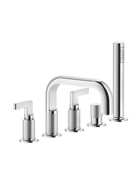 Gruppo Vasca Gessi serie Inciso 5 fori cod. 58040 con bocca di erogazione deviatore flessibile 1,50 m e doccetta anticalcare ...