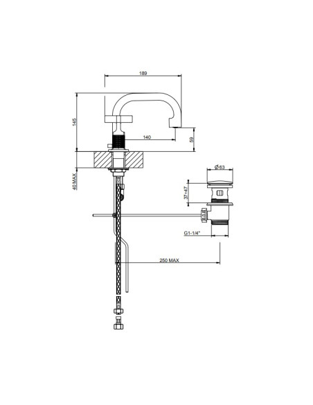 Miscelatore Lavabo Gessi serie Inciso + 3 fori cod.58111 con scarico e flessibili di collegamento - Kallea