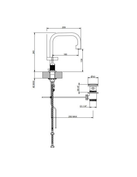 Miscelatore Lavabo Gessi serie Inciso 3 fori cod.58113 Medio con scarico e flessibili di collegamento - Kallea