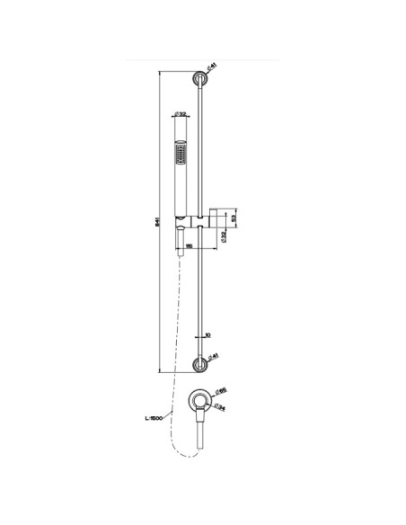 Asta saliscendi Gessi serie Inciso cod.58142 con presa acqua doccetta anticalcare e flessibile 150cm - Kallea