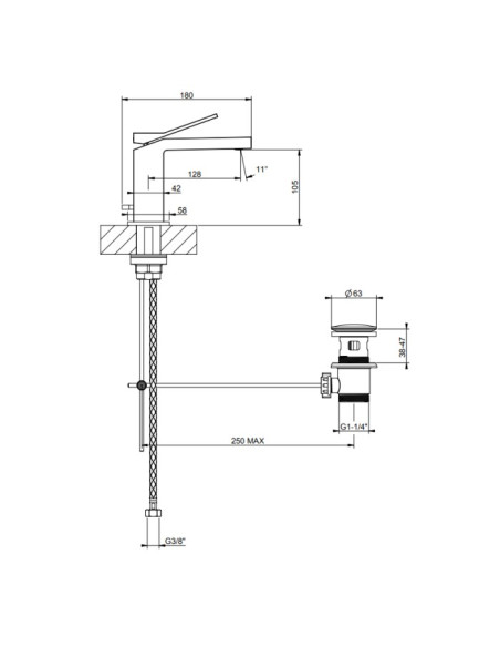 Miscelatore lavabo Gessi serie Rettangolo K cod. 53001 con scarico e flessibili di collegamento - Kallea