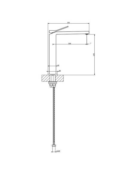 Miscelatore lavabo alto Gessi serie Rettangolo K cod. 53004 canna lunga senza scarico con flessibili di collegamento - Kallea