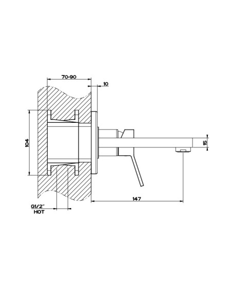 Miscelatore Gessi a parete con bocca corta serie Rettangolo K parte esterna cod.53089 incasso cod.44697 - Kallea