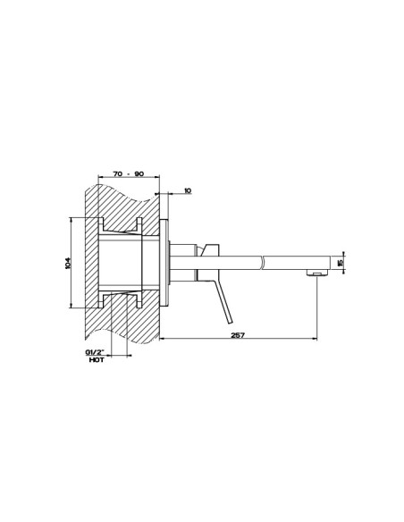 Miscelatore Gessi a parete con bocca lunga serie Rettangolo K parte esterna cod.53090 incasso cod.44697 - Kallea