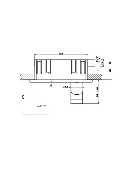 Miscelatore Gessi a parete con bocca lunga serie Rettangolo K parte esterna cod.53090 incasso cod.44697 - Kallea