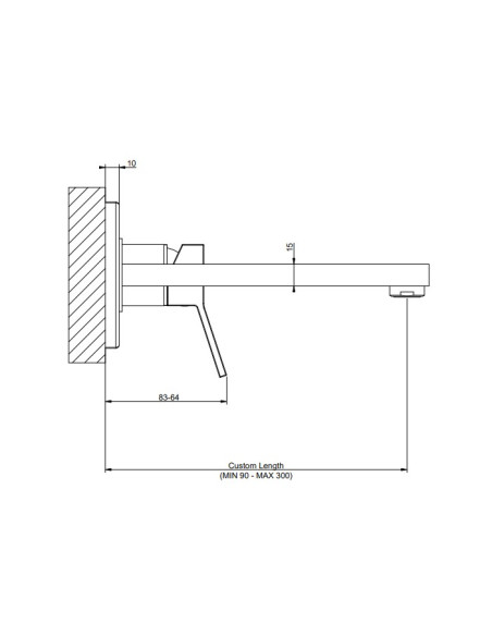 Miscelatore Gessi a parete con bocca regolabile serie Rettangolo K parte esterna cod.53084 incasso cod.44697 - Kallea