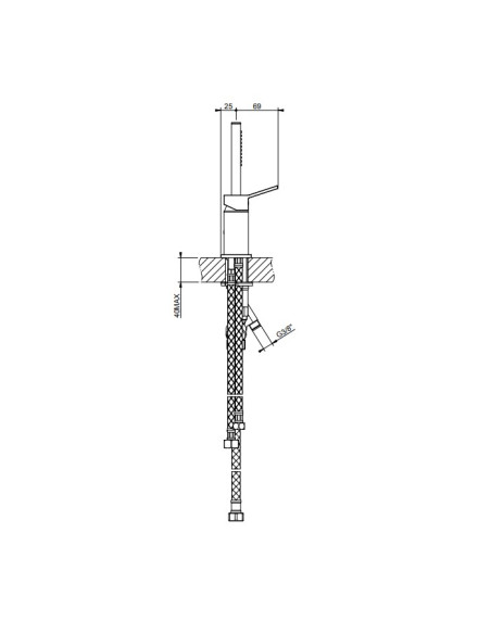 Gruppo Vasca Gessi serie Rettangolo K 3 fori cod. 53043 per erogazione alla colonna vasca con deviatore flessibile 1,50 m e d...